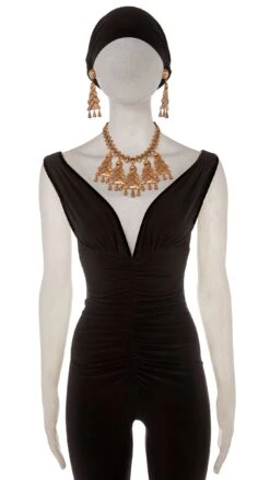 HOLLYWOOD REGENCY STYLE BIB PENDANT NECKLACE WITH MATCHING EARRINGS
