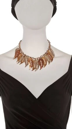 TRI COLOR LEAF DROP NECKLACE AND BROOCH -Norma Kamali Ecom 0027 6 18 24nkjewelry0741