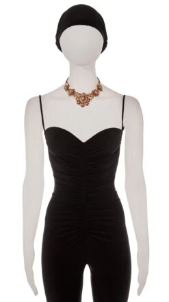 THREE TONED BRASS FLORAL NECKLACE WITH CRYSTAL CENTER