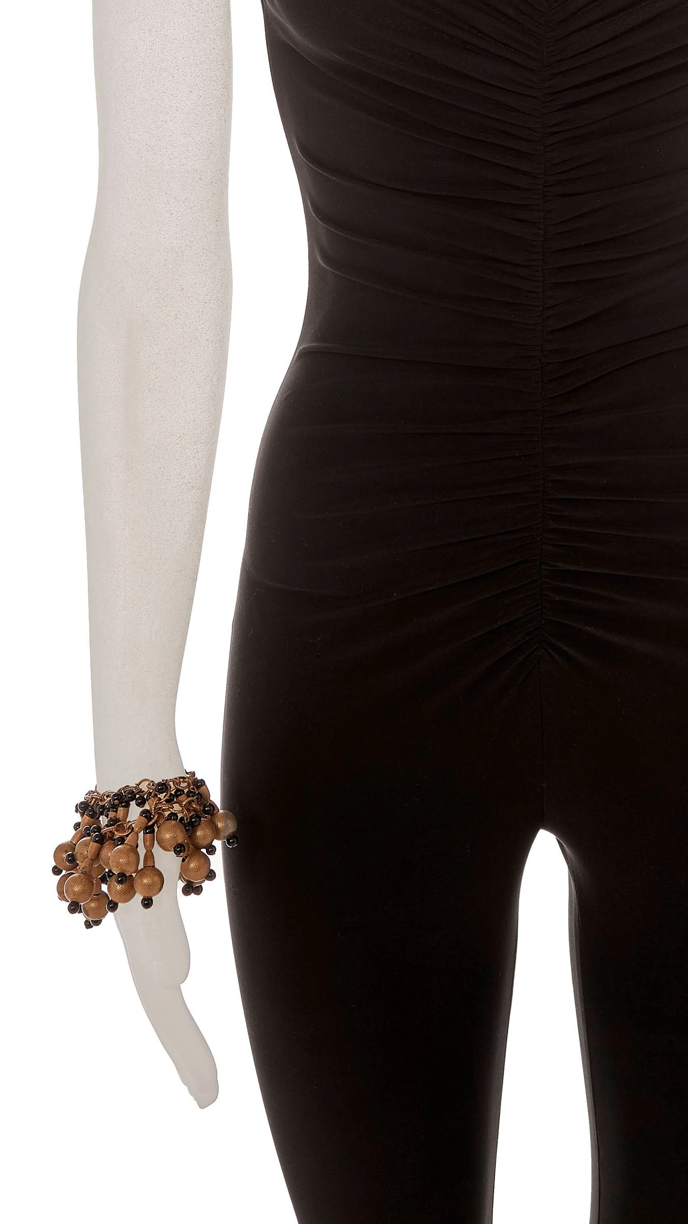 TRI LAYER BRASS TONED METAL LINK CHAIN AND BEADED BRACELET 3 TRI LAYER BRASS TONED METAL LINK CHAIN AND BEADED BRACELET - Image 3