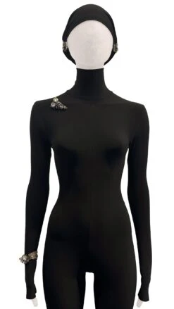 MIRIAM HASKELL STONE/BRASS BROOCH, EARRING & BRACELET SET