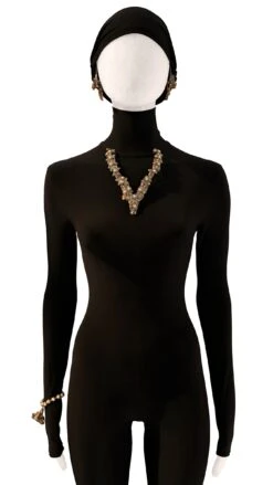 MIRIAM HASKELL BRASS/PEARL/STONE EARRING AND BRACELET SET