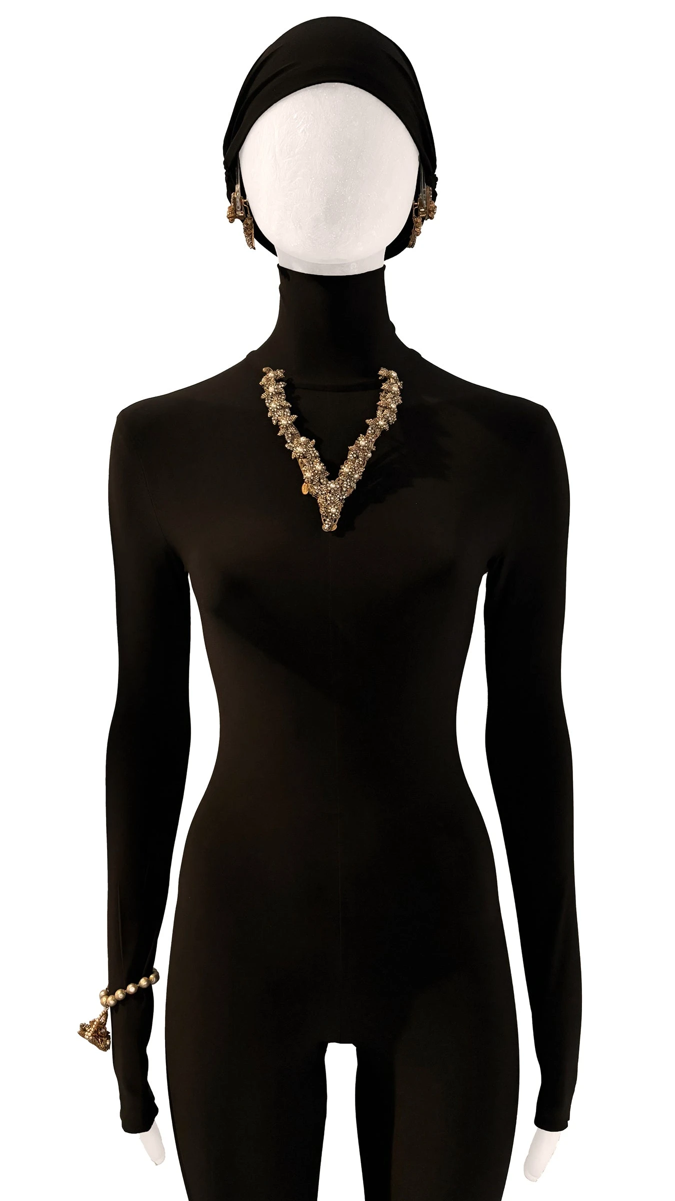 MIRIAM HASKELL BRASS/PEARL/STONE EARRING AND BRACELET SET 1 MIRIAM HASKELL BRASS/PEARL/STONE EARRING AND BRACELET SET