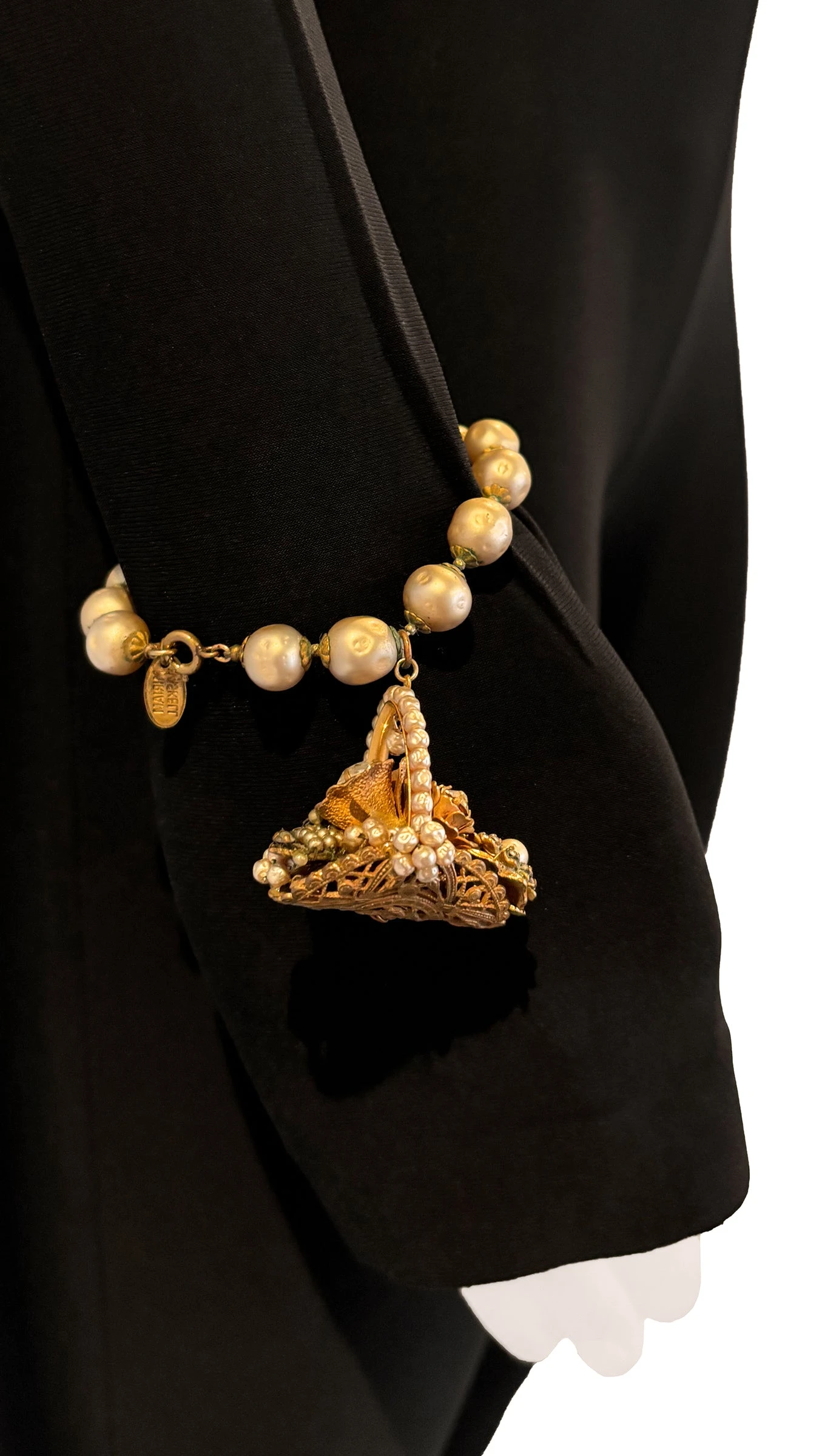 MIRIAM HASKELL BRASS/PEARL/STONE EARRING AND BRACELET SET 3 MIRIAM HASKELL BRASS/PEARL/STONE EARRING AND BRACELET SET - Image 3