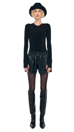 LONG SLEEVE SHOULDER PAD V NECK TOP