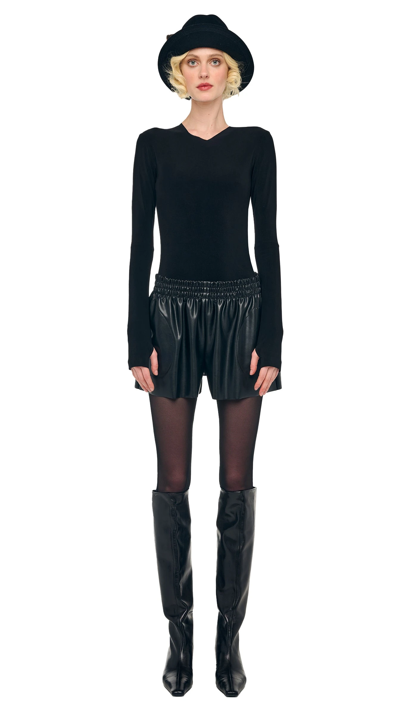 LONG SLEEVE SHOULDER PAD V NECK TOP 1 LONG SLEEVE SHOULDER PAD V NECK TOP